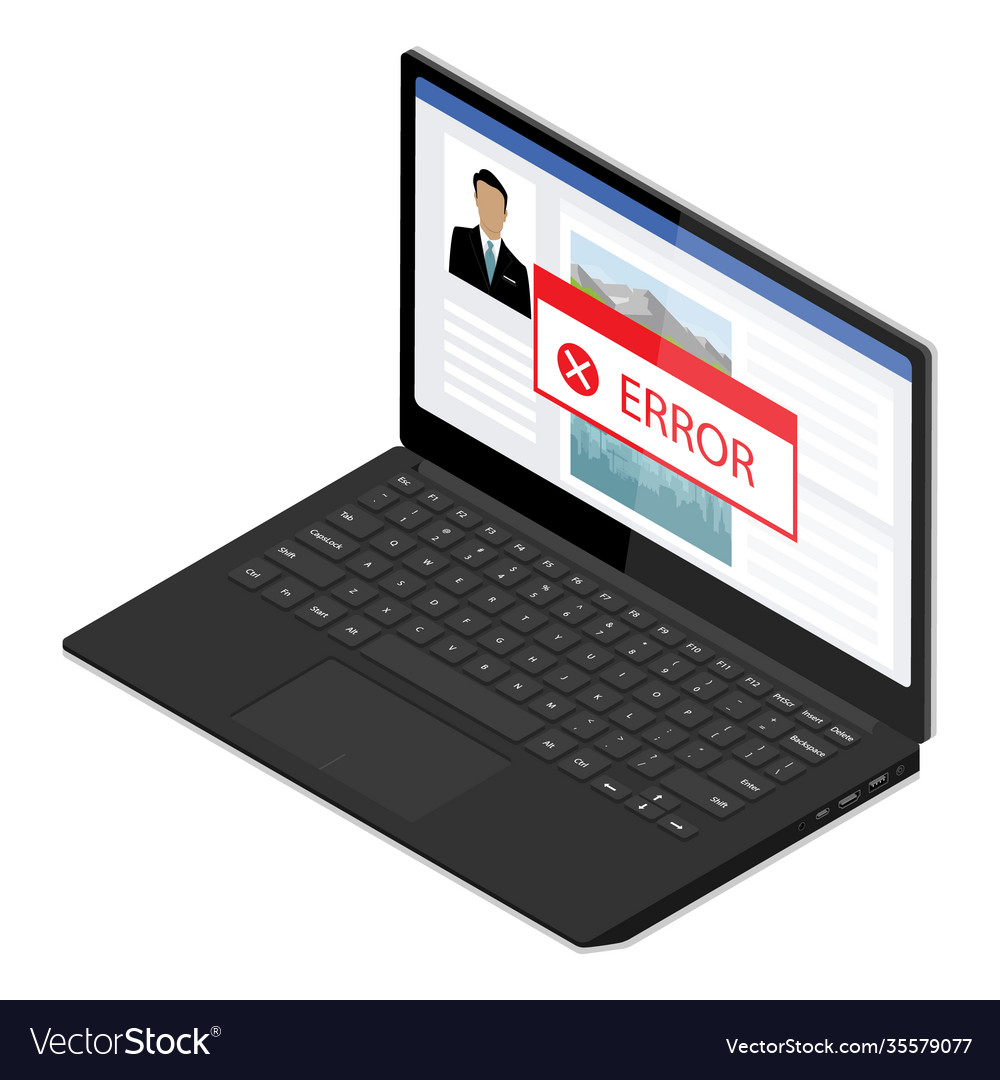Window operating system error warning on laptop vector image Window operating system error warning on laptop