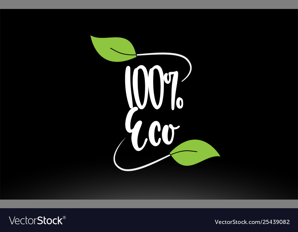 100 eco word text with green leaf logo icon design