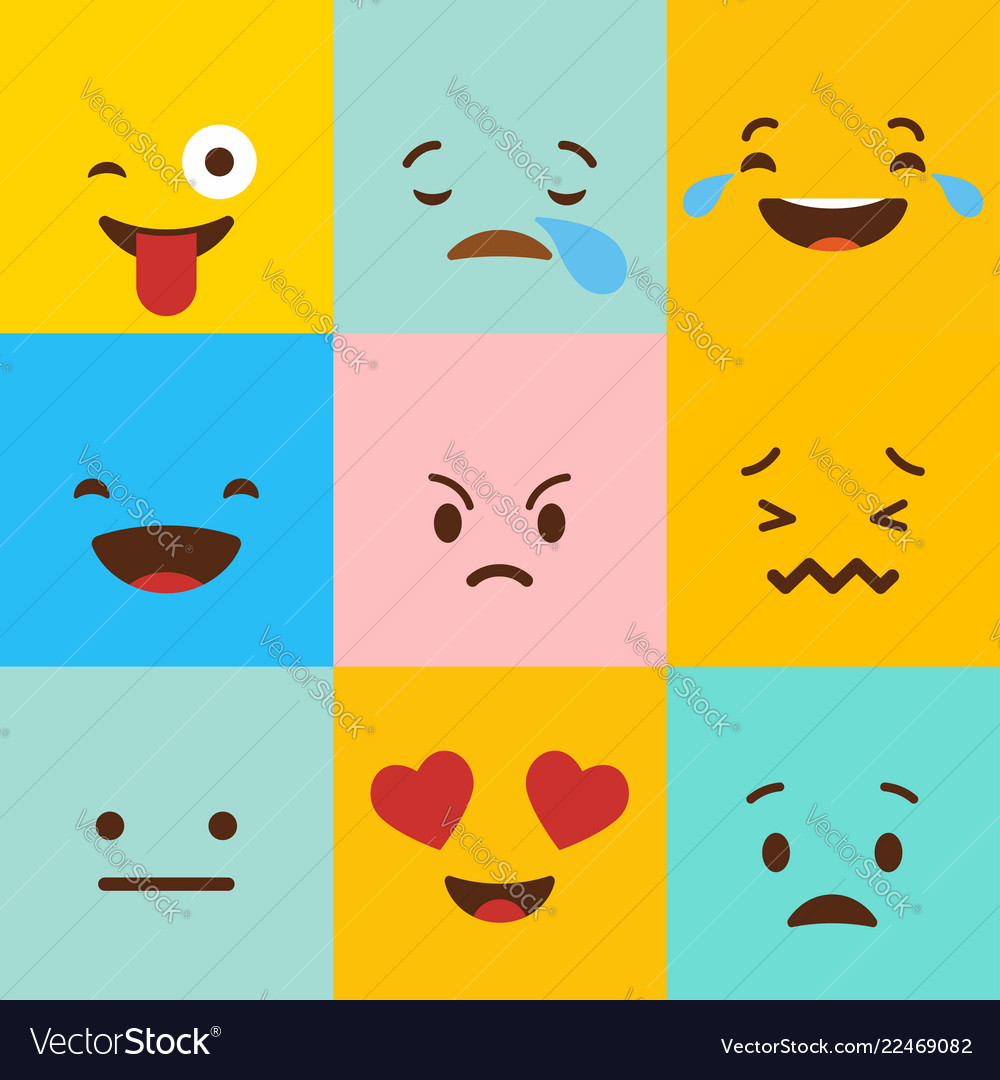 Colorful square emojis set