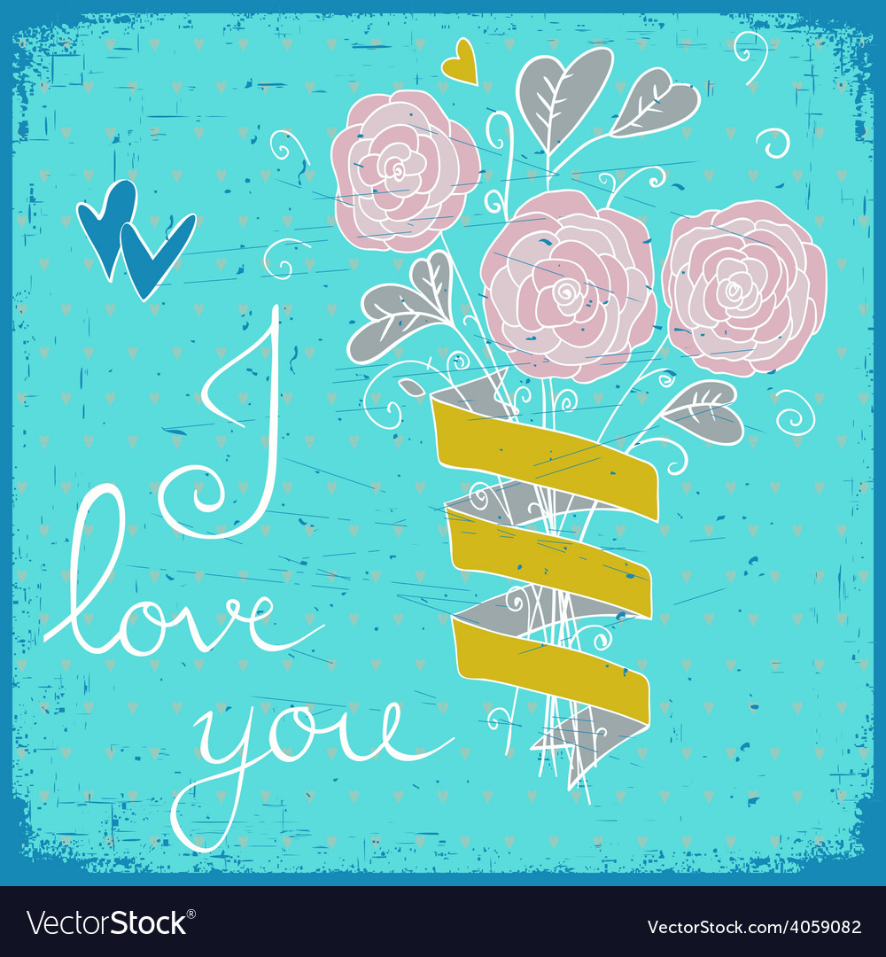 Cute greeting card with bunch of flower ribbon