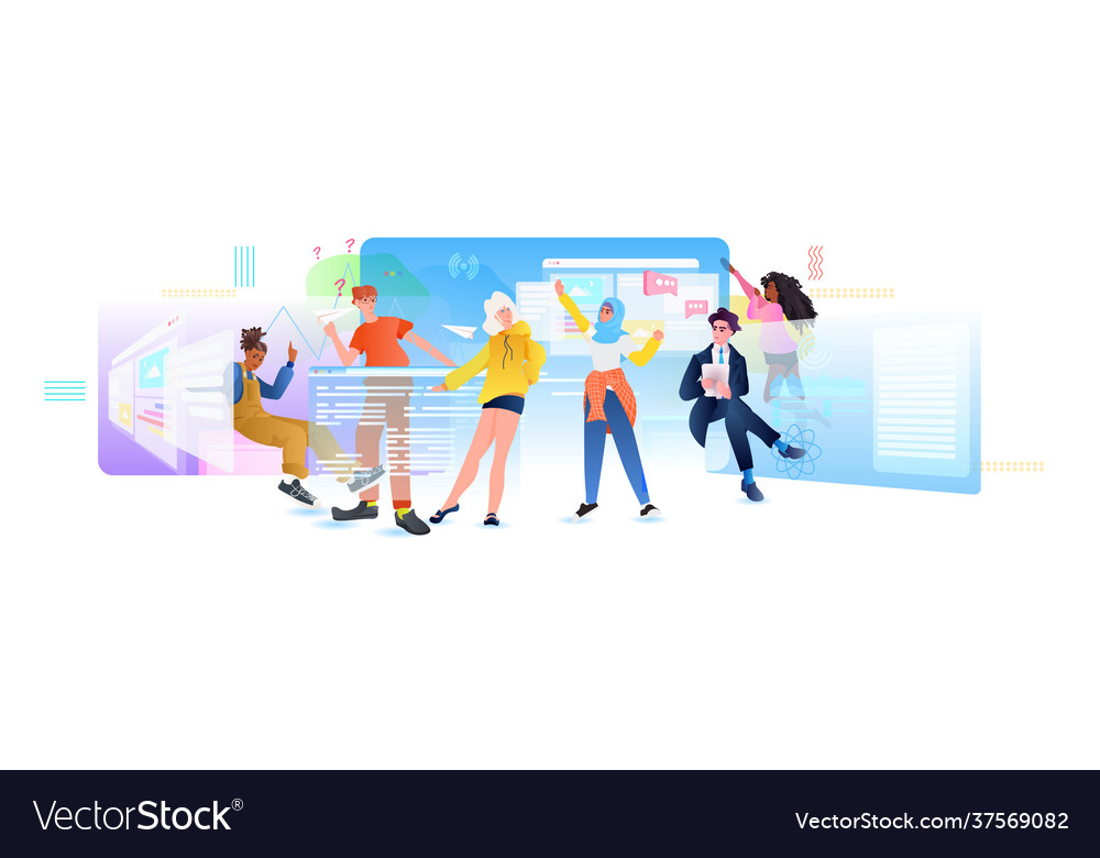 Developers team creating website ui interface web vector image Developers team creating website ui interface web