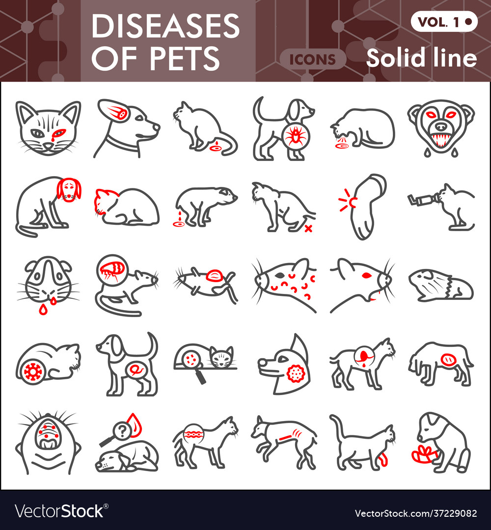 Diseases pets line icon set veterinary symbols Vector Image