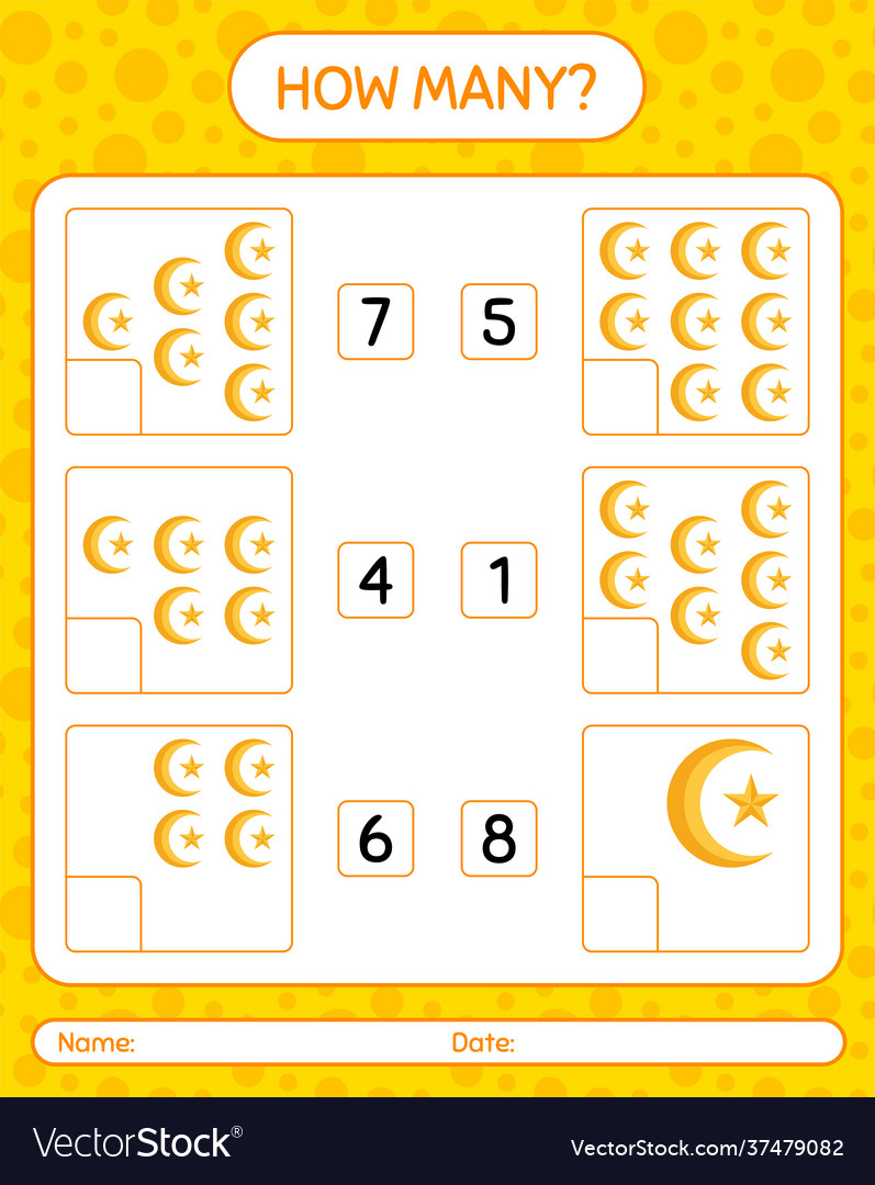 How many counting game with moon and star vector image How many counting game with moon and star