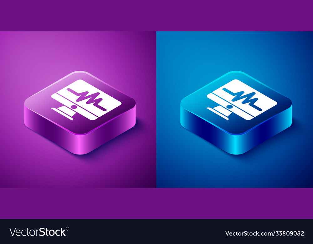 Isometric computer monitor with cardiogram icon