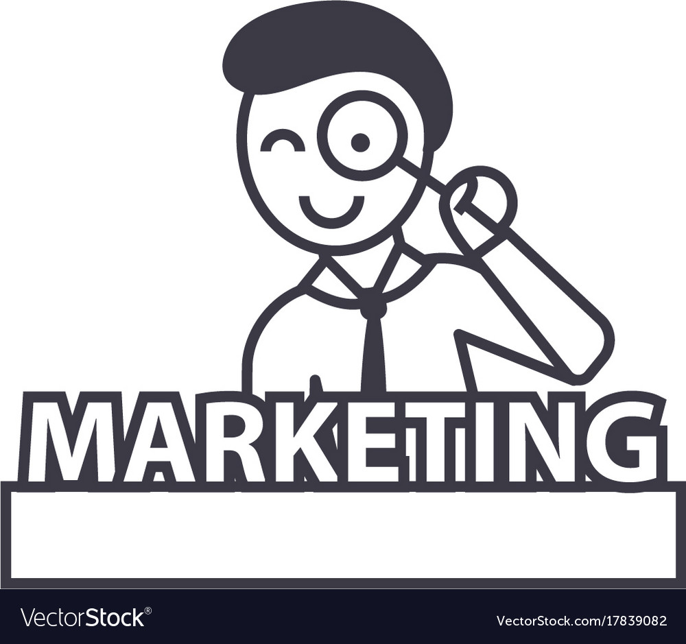 Marketingman with magnifying lens line Royalty Free Vector