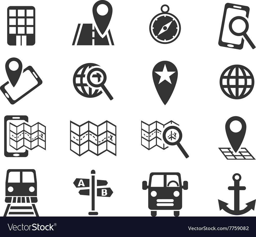 Navigation transport map icon set