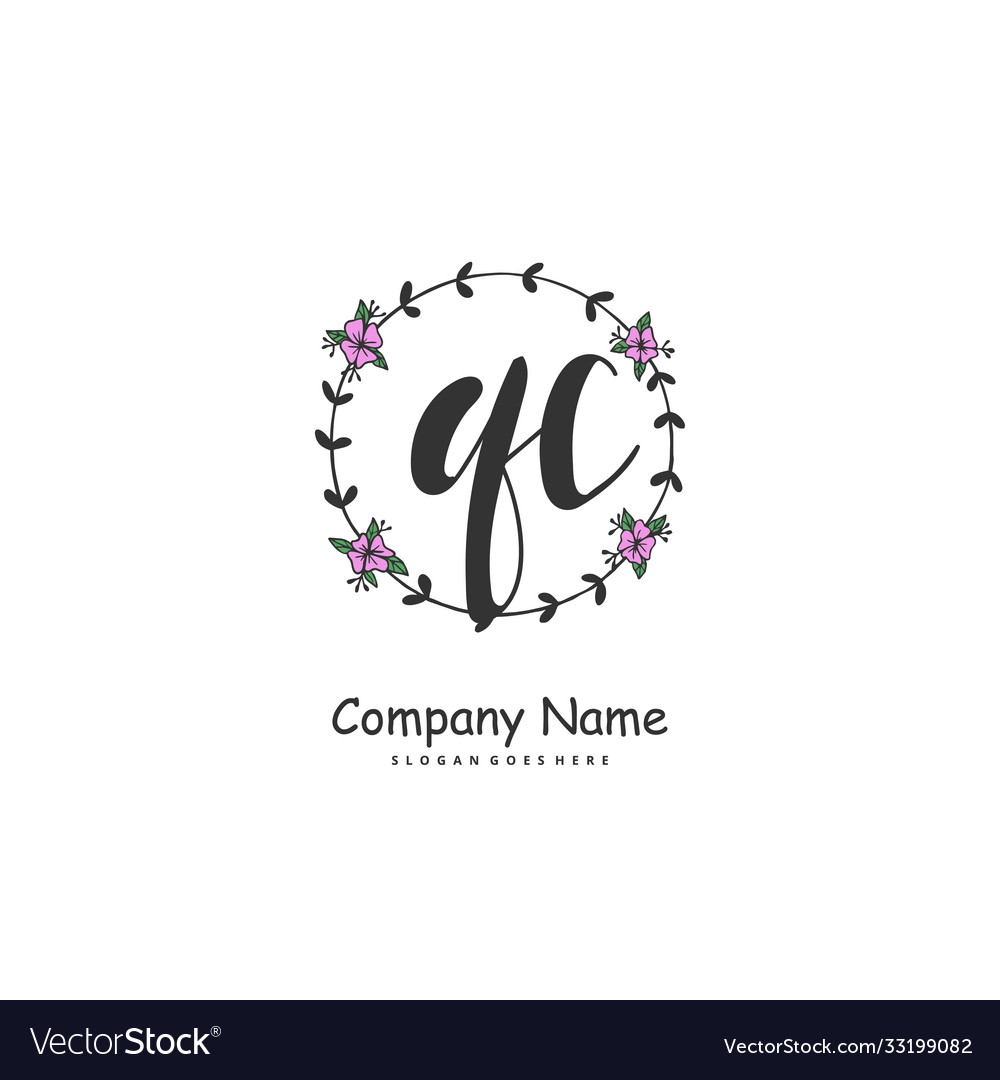 Q c qc initial handwriting and signature logo vector image Q c qc initial handwriting and signature logo
