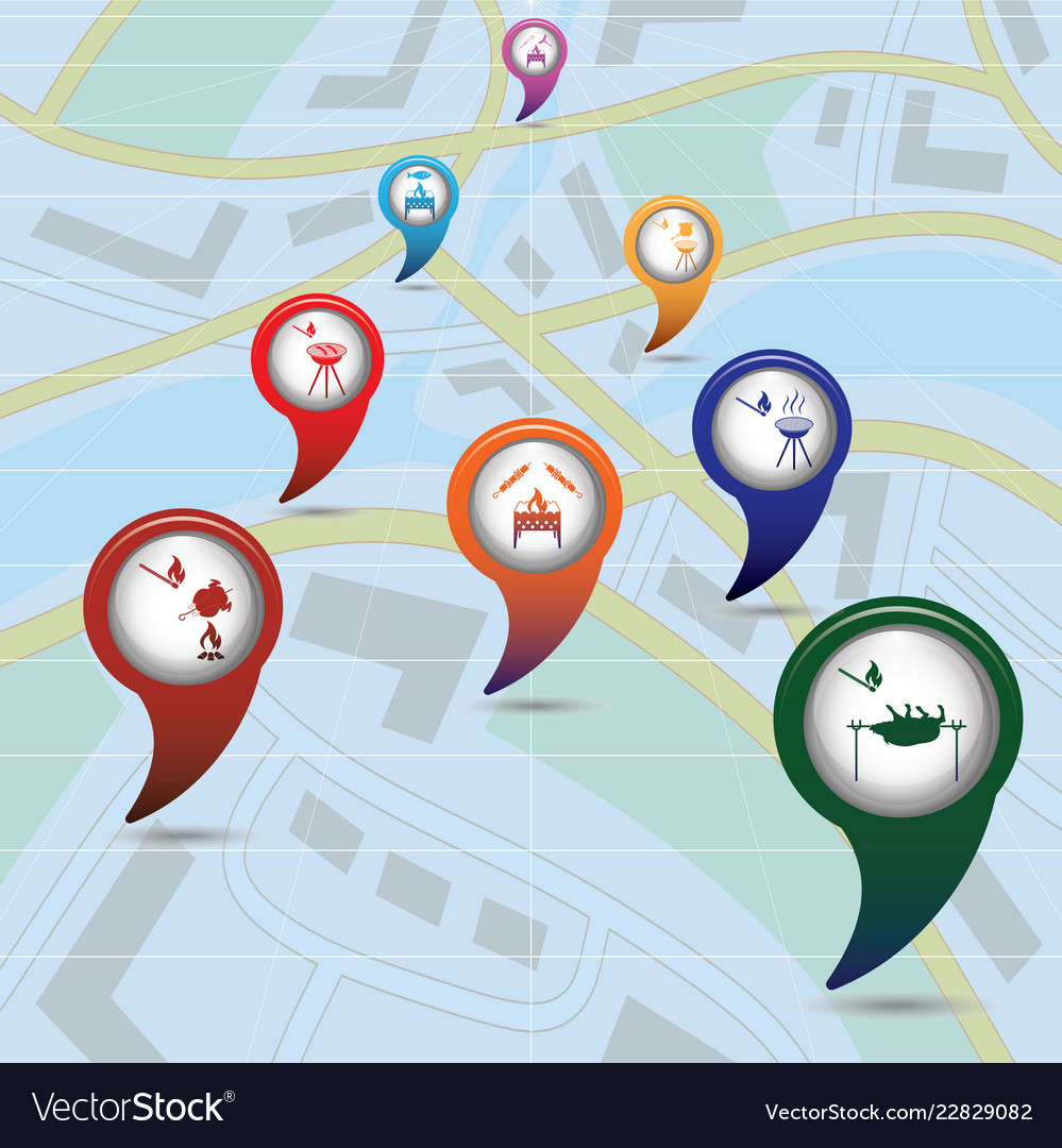 Set of tourism service map pointers vector image Set of tourism service map pointers