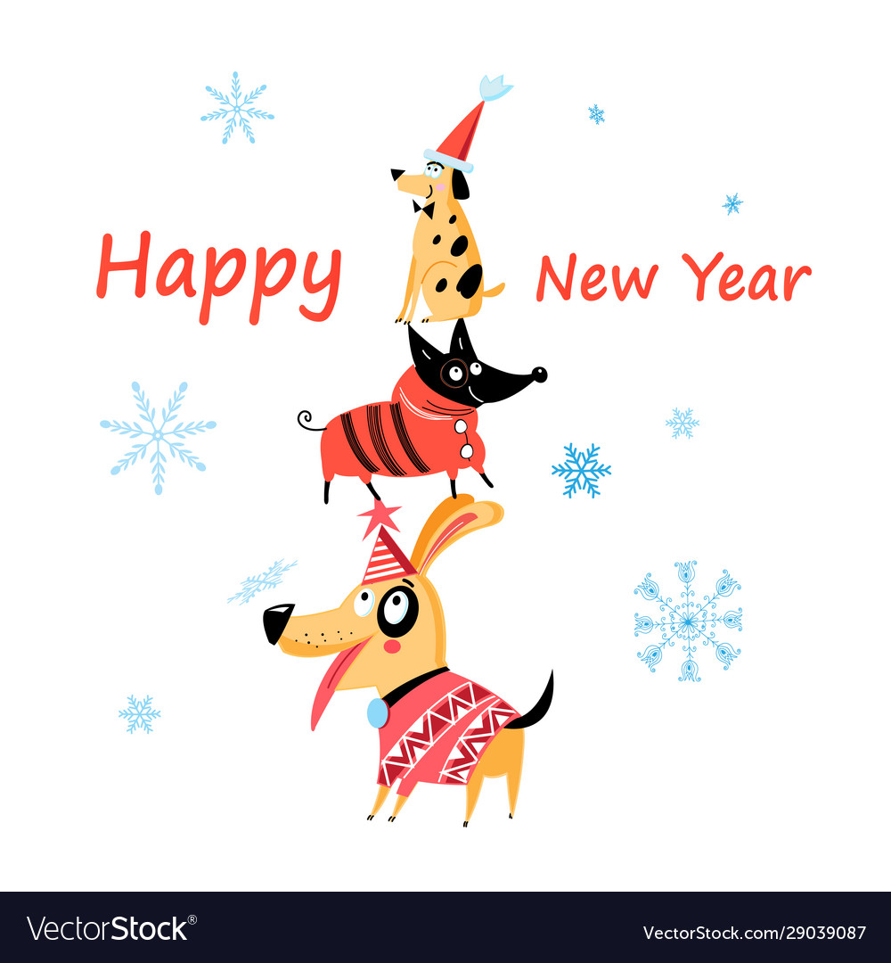 Cheerful new years card with dogs Royalty Free Vector Image