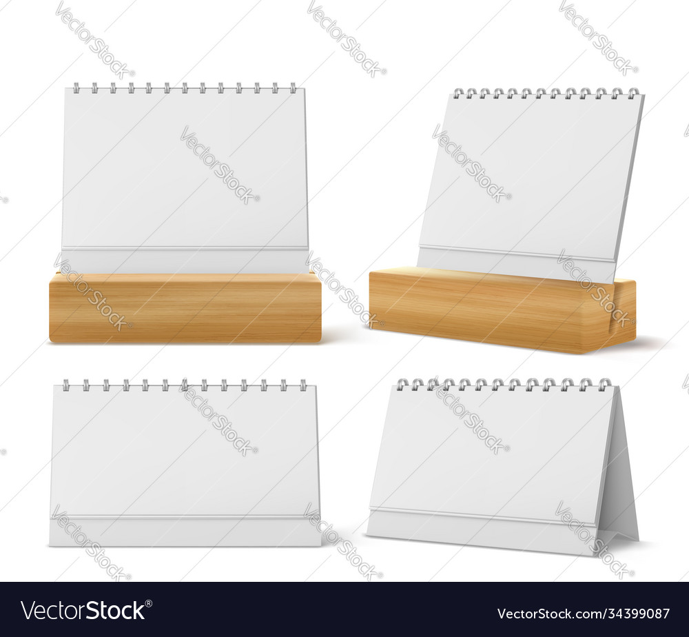 Desktop calendars with spiral on wooden stand Vector Image