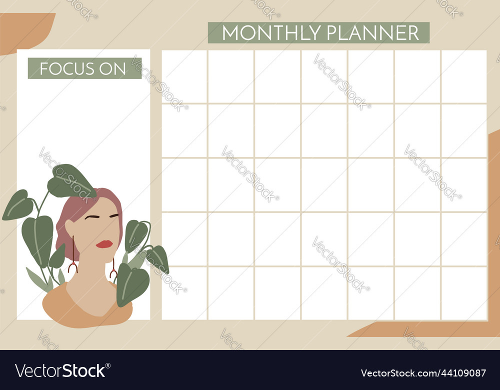 Female monthly planner template timetable grid