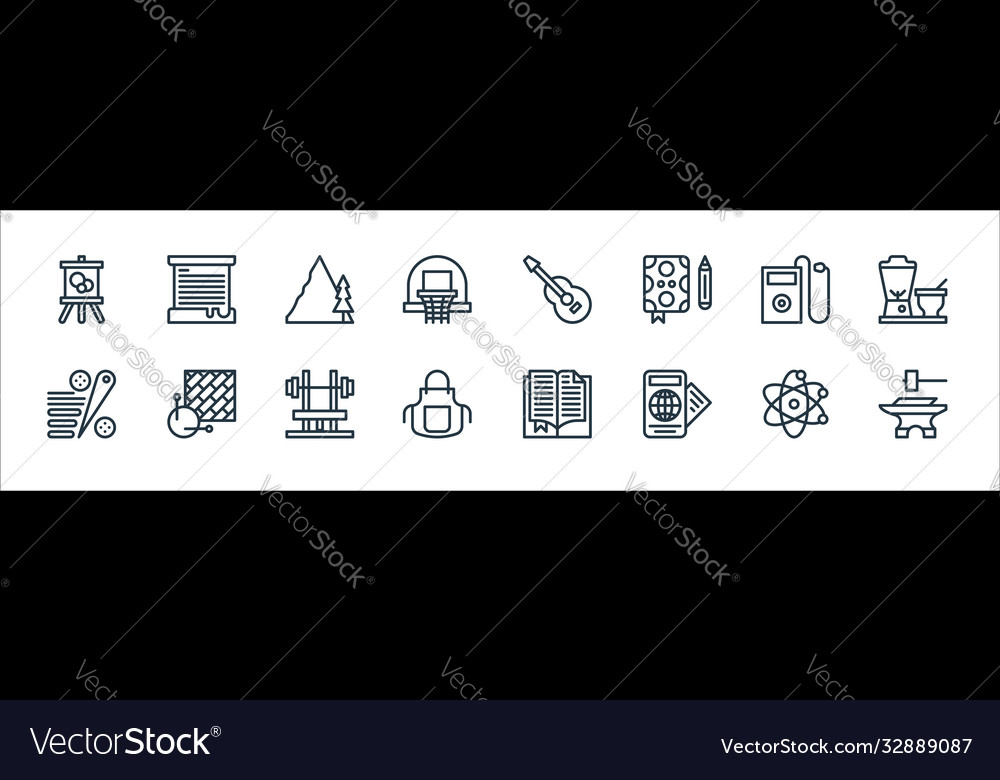 Hobbies line icons linear set quality vector image Hobbies line icons linear set quality