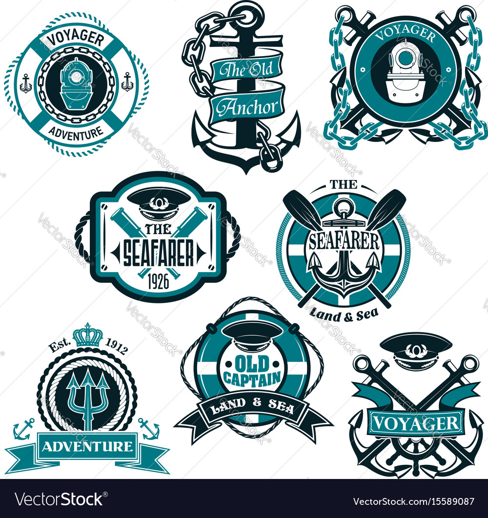 Icons set nautical and marine symbols Royalty Free Vector