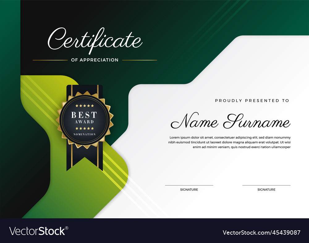 Modern elegant green and white diploma Royalty Free Vector