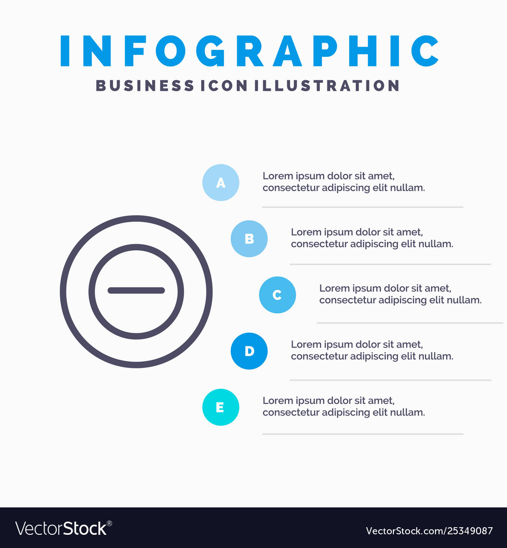 No add less line icon with 5 steps presentation vector image No add less line icon with 5 steps presentation
