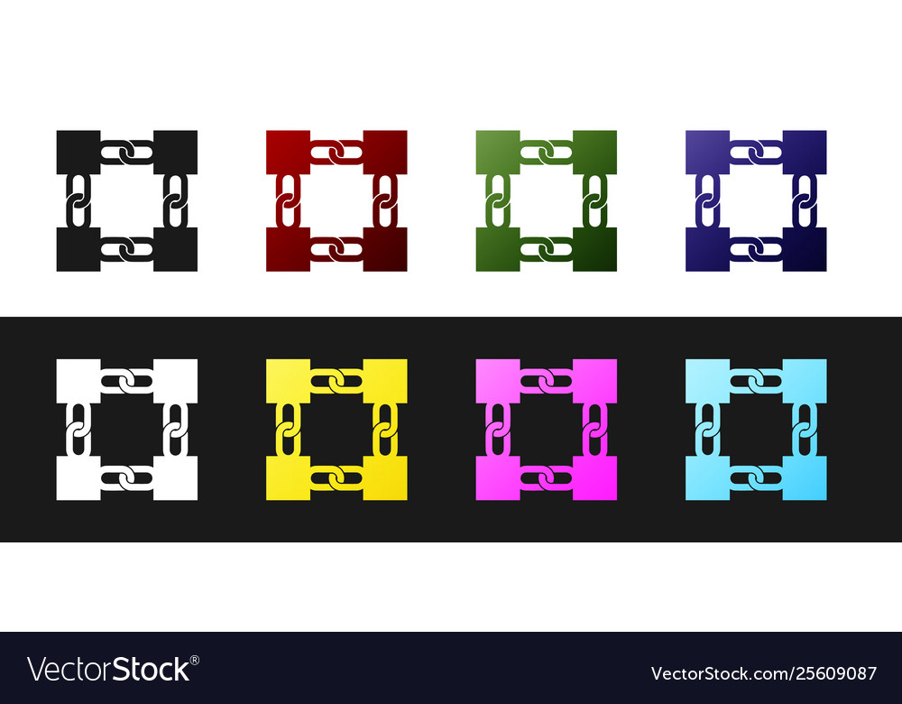 Set blockchain technology icon isolated on black