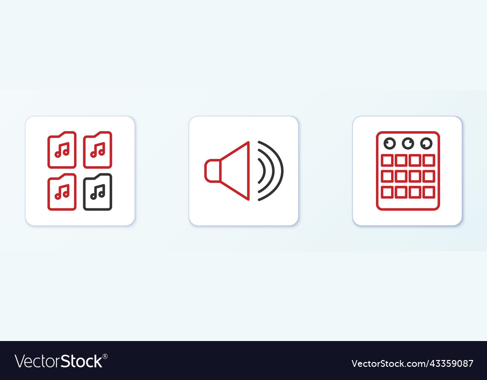 Set line drum machine music file document vector image Set line drum machine music file document