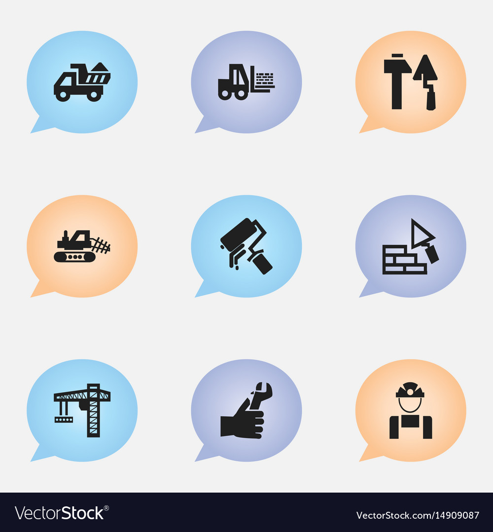Set of 9 editable building icons includes symbols