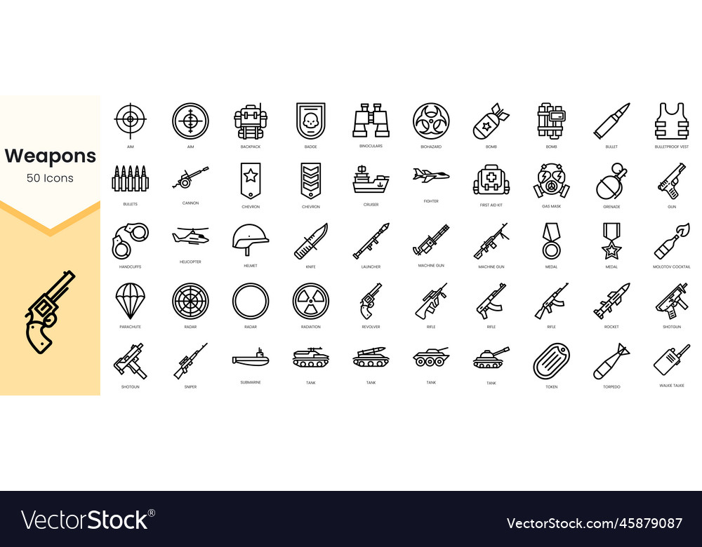 Set Of Weapons Icons Simple Outline Style Vector Image