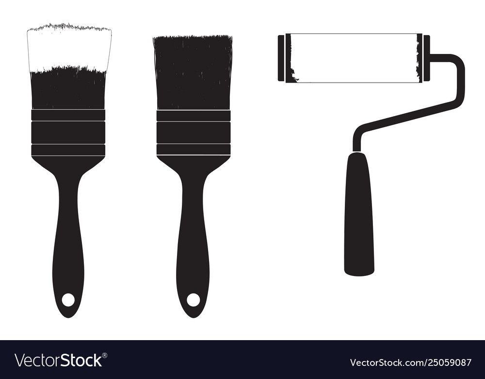 Silhouette Brush For Paint And Roller For Paint Vector Image   Silhouette Brush For Paint And Roller For Paint Vector 25059087 