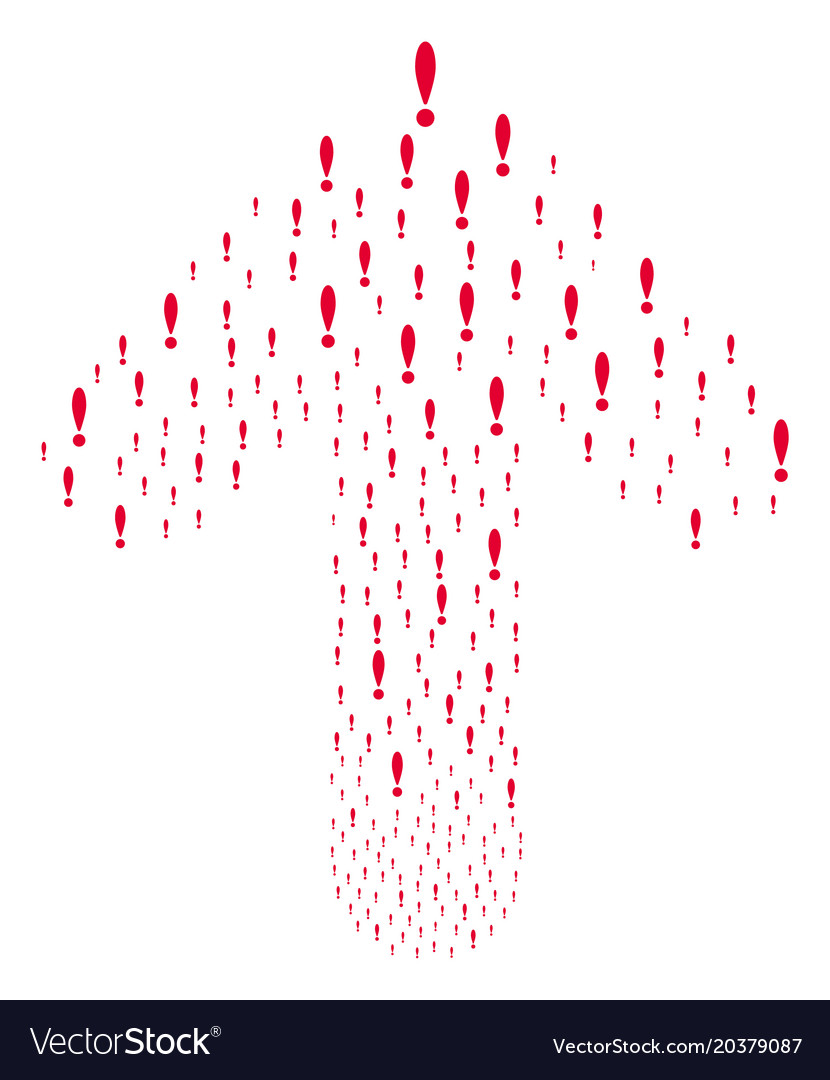 Up pointing arrow shape with exclamation sign