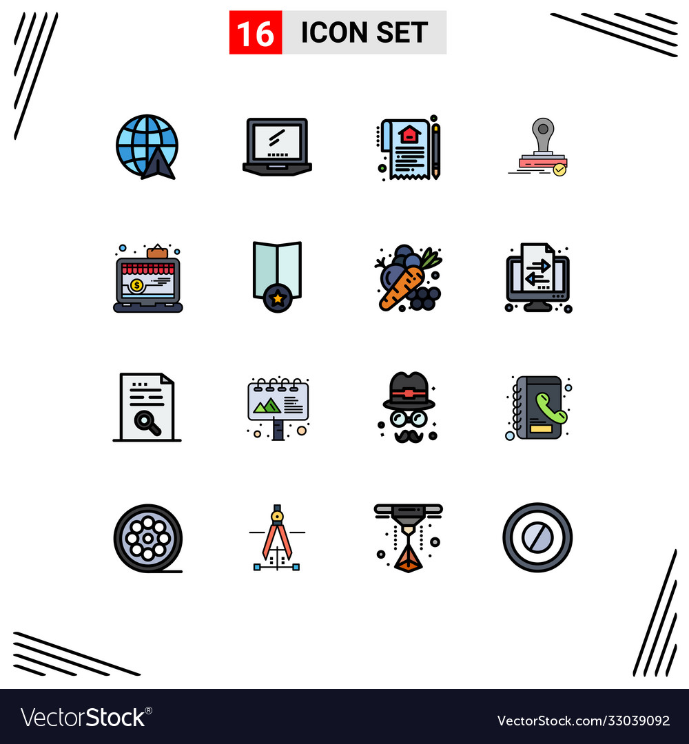 16 universal flat color filled lines set for web