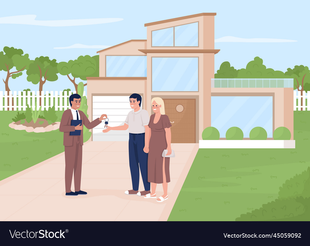 Couple buying real estate flat color