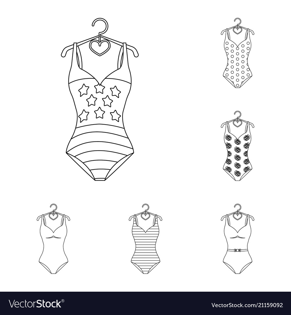 Different types of swimsuits outline icons in set
