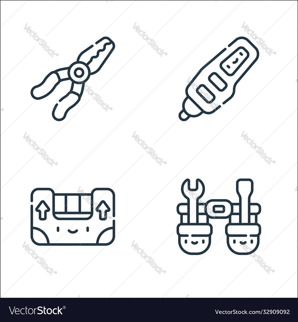 Electrician tools and line icons linear set