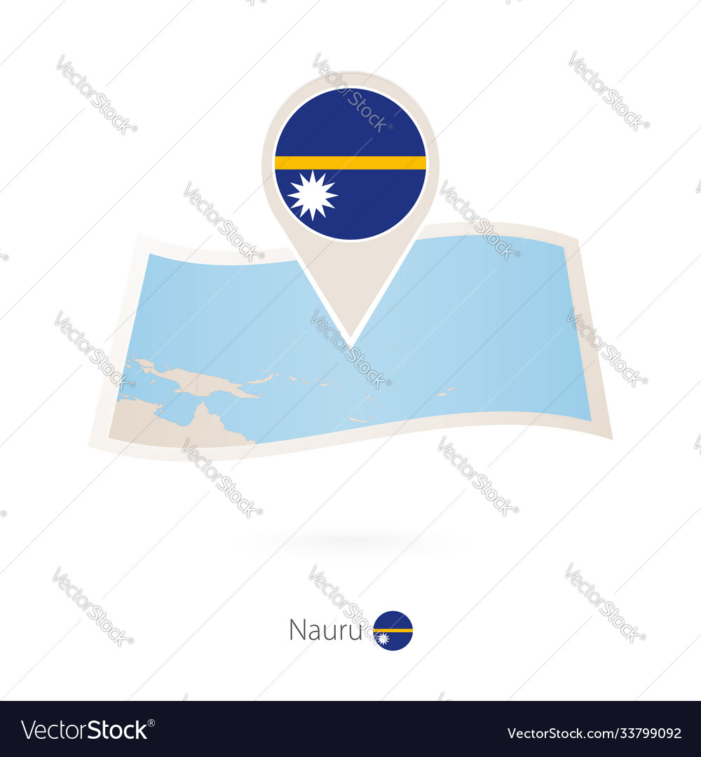 Folded paper map nauru with flag pin
