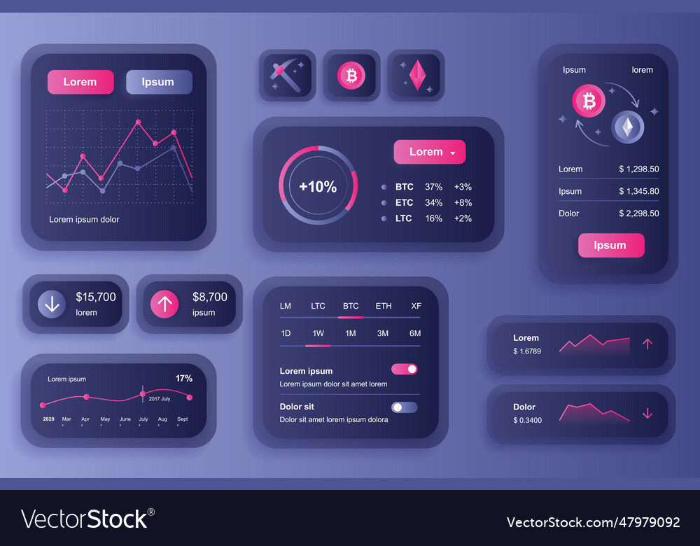 Gui elements for cryptocurrency mobile app Vector Image