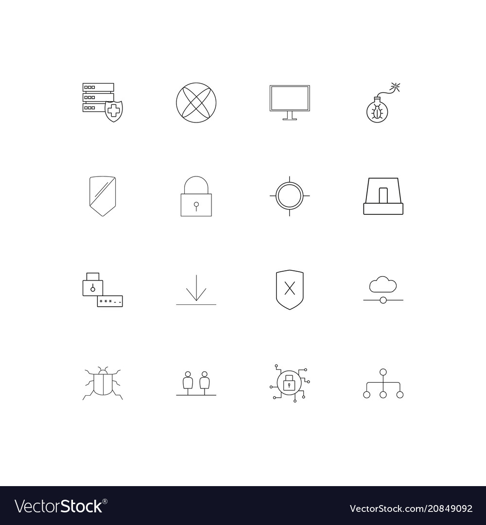 Internet security linear thin icons set outlined
