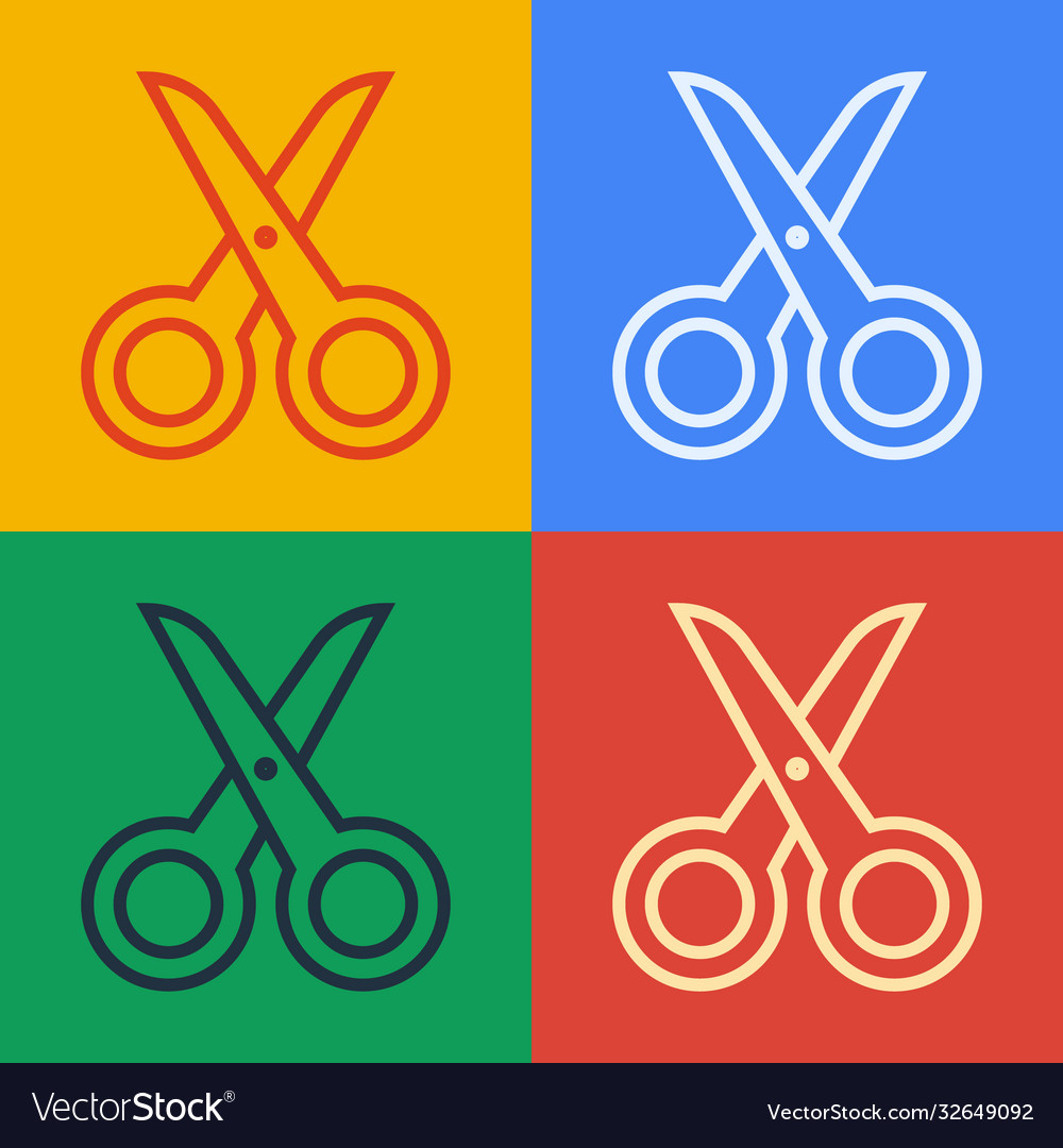 Pop art line scissors icon isolated on color
