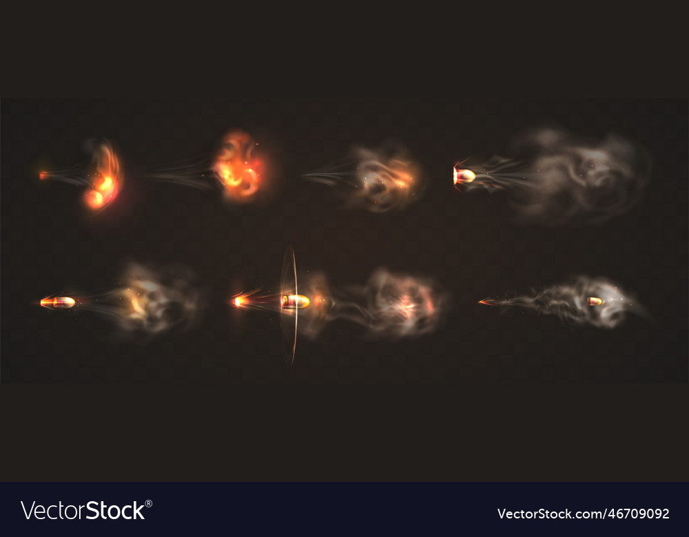 Realistic 3d flying bullets with smoke trace Vector Image