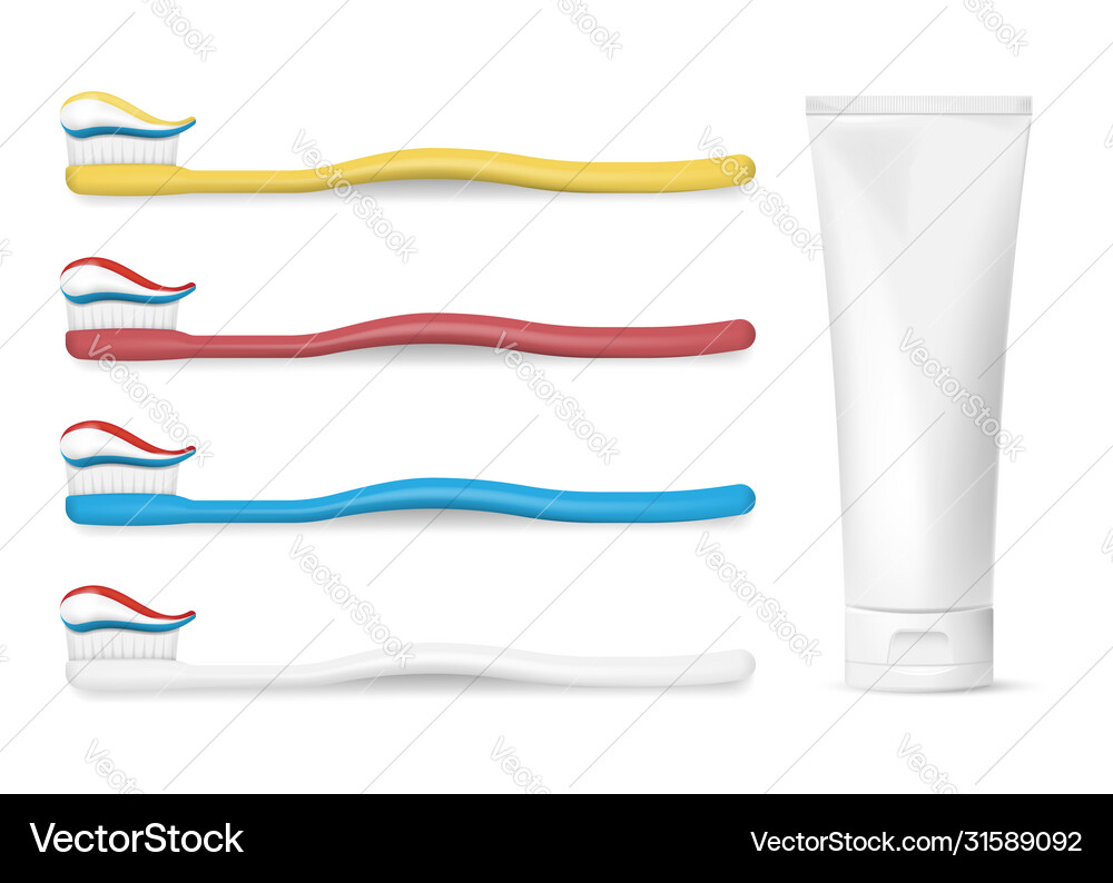 Set toothbrush with toothpaste isolated Royalty Free Vector