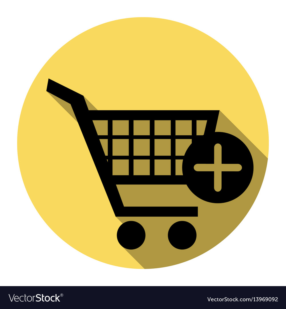 Shopping cart with add mark sign flat