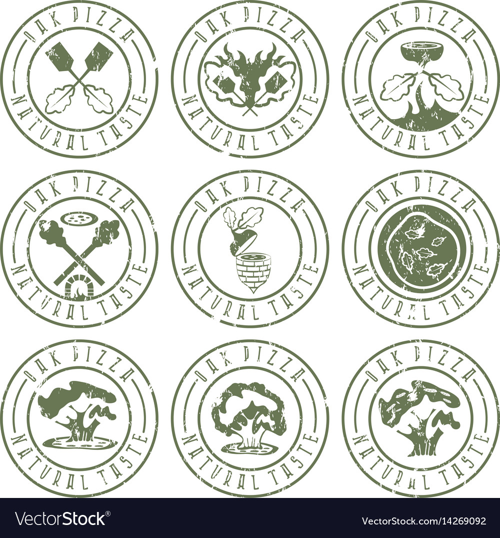 Vintage grunge labels set concept of oak pizza Vector Image