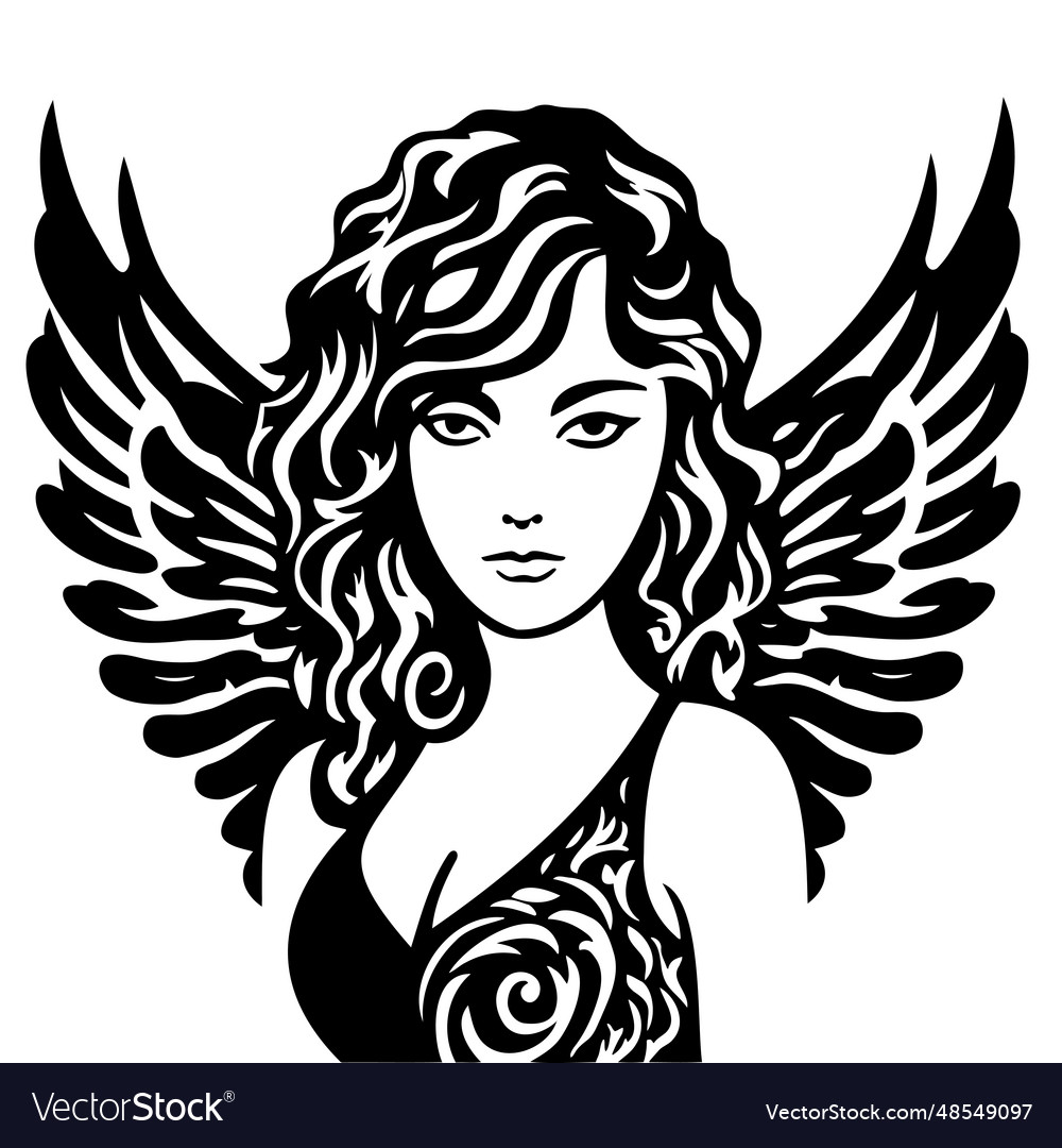 Black and white drawing angel Royalty Free Vector Image