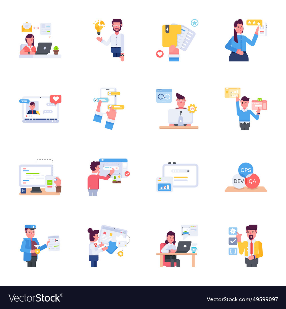 Bundle of creative developers flat icons