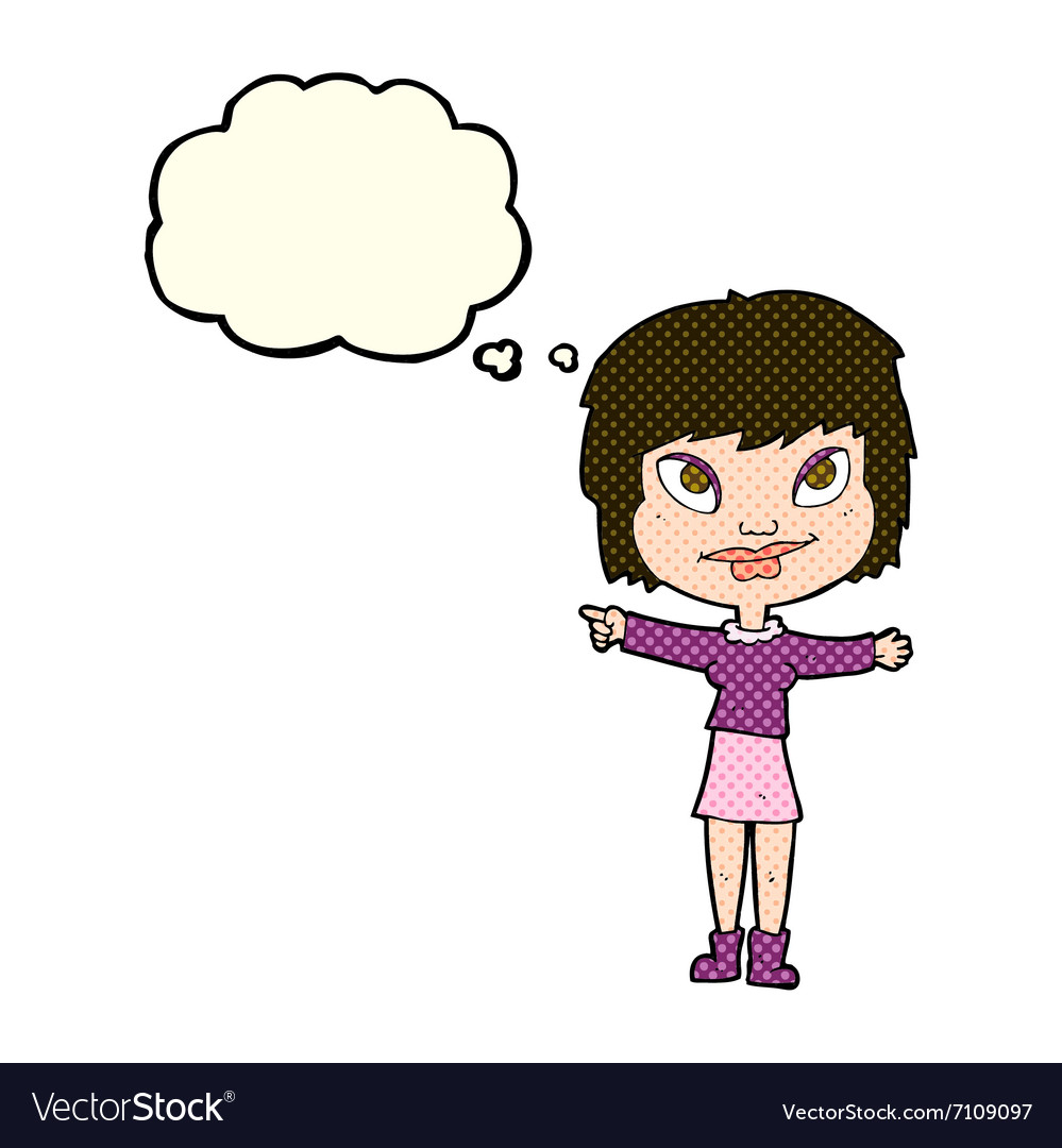 Cartoon woman pointing with thought bubble Vector Image