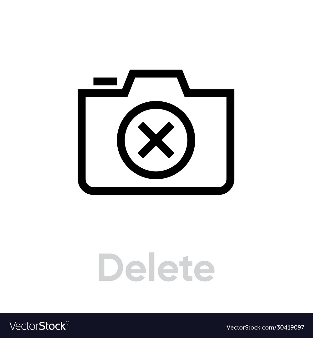 Delete camera icon editable outline Royalty Free Vector