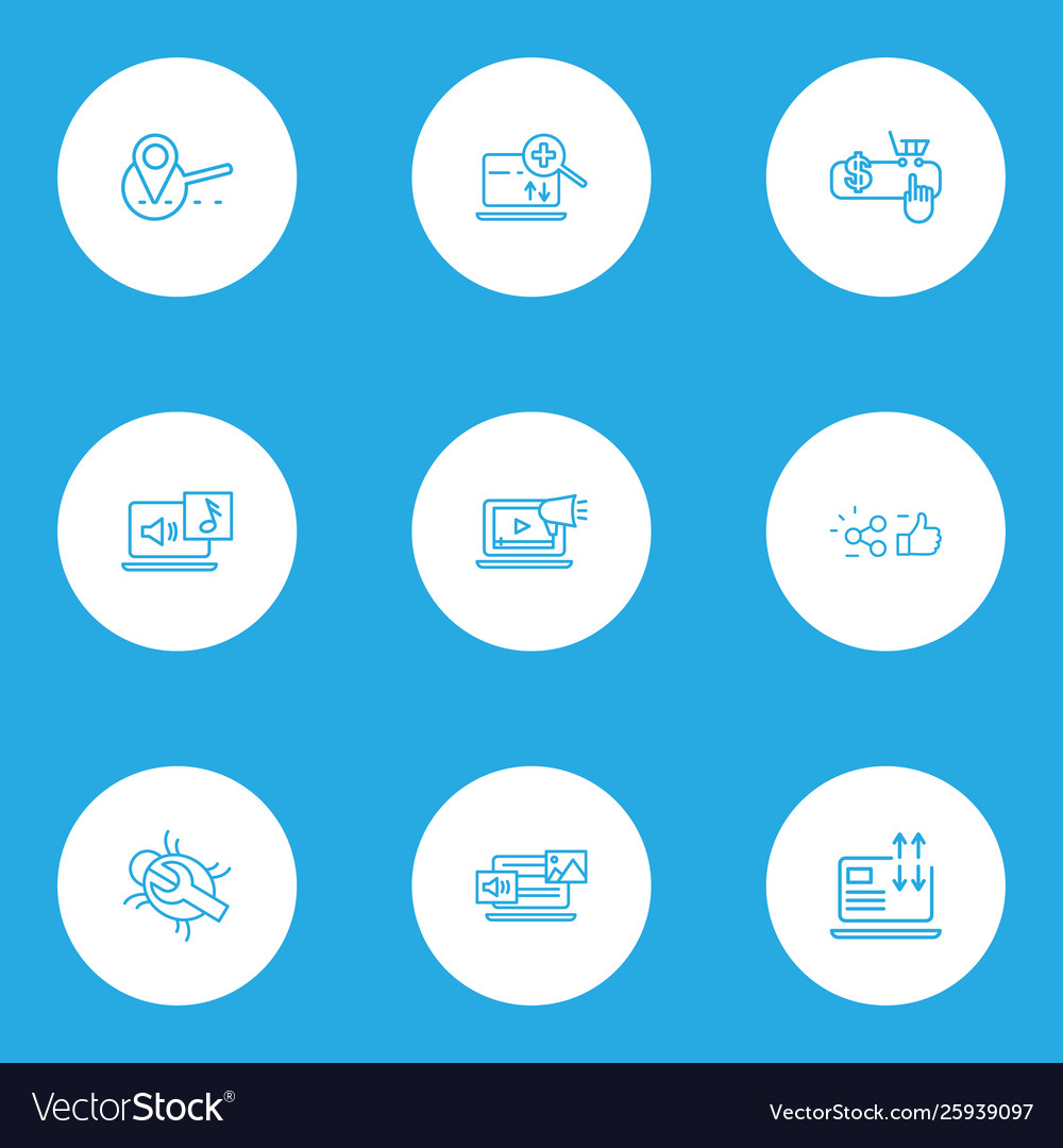Engine icons line style set with audio content