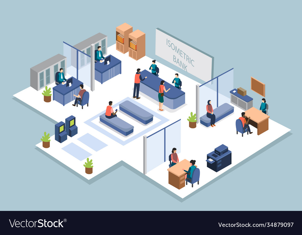 Isometric Bank Interior - Clients & Services