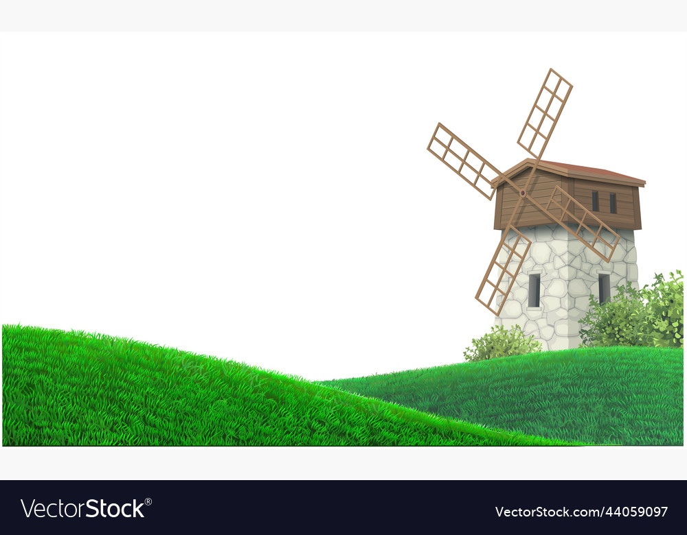 Landscape of vintage windmill and green hills Vector Image