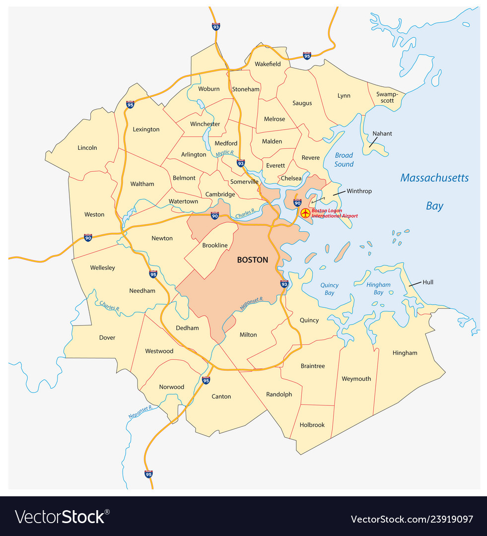 Map Of Greater Boston Towns Map of the greater boston metropolitan region Vector Image