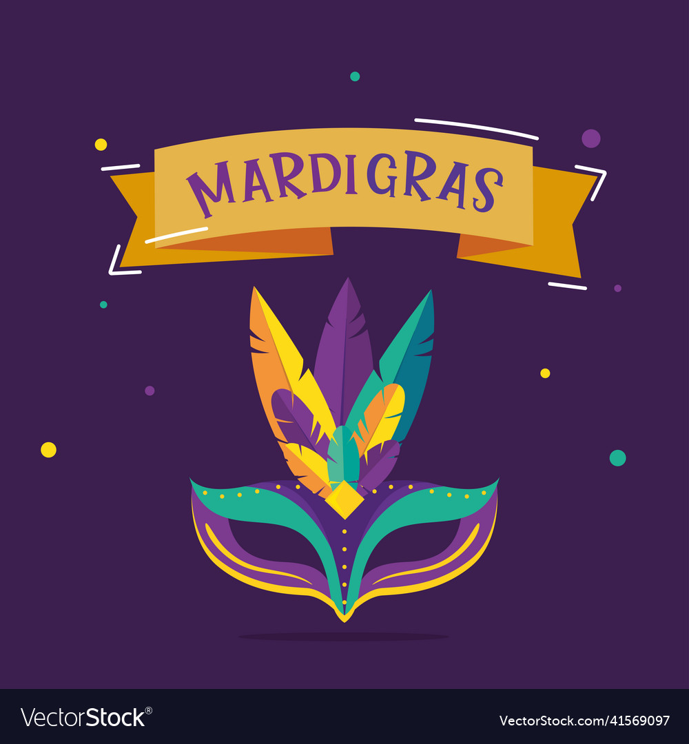 Mardi gras invitational poster mask with feathers Vector Image