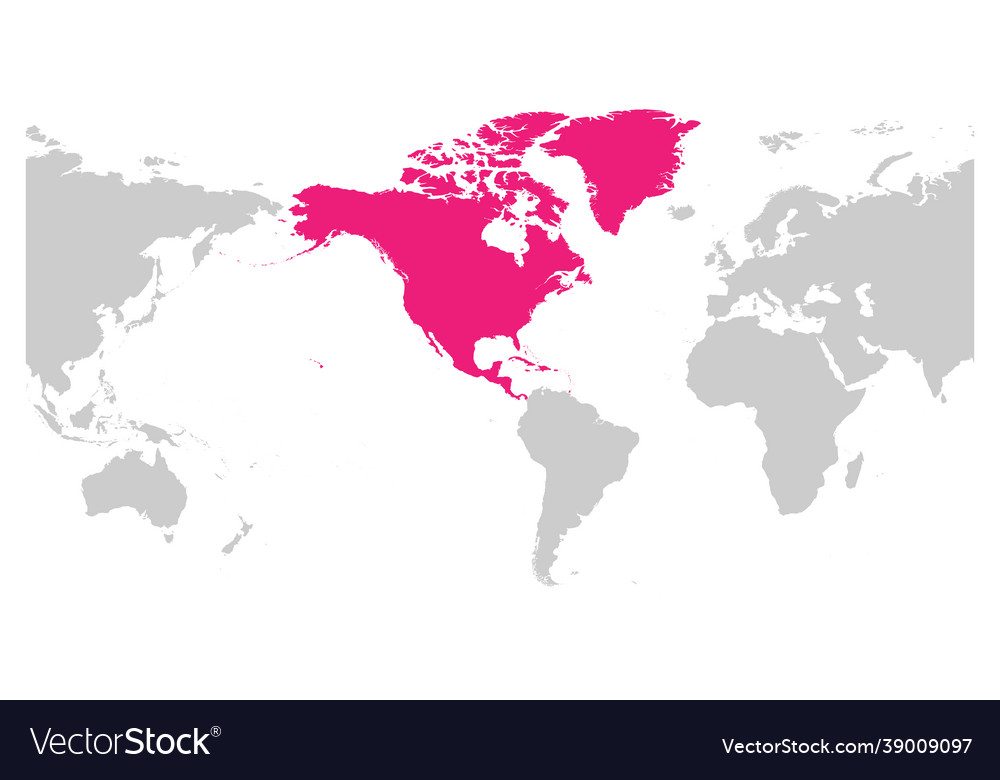 North america continent pink marked in world map Vector Image