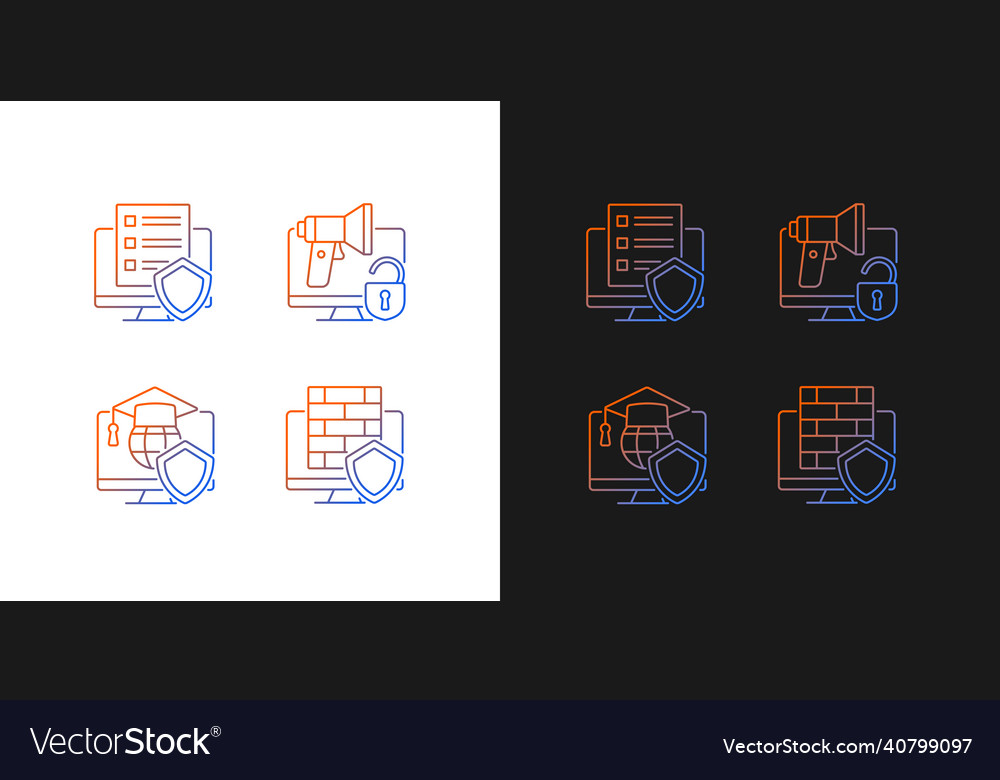 Protect private data gradient icons set for dark vector image Protect private data gradient icons set for dark