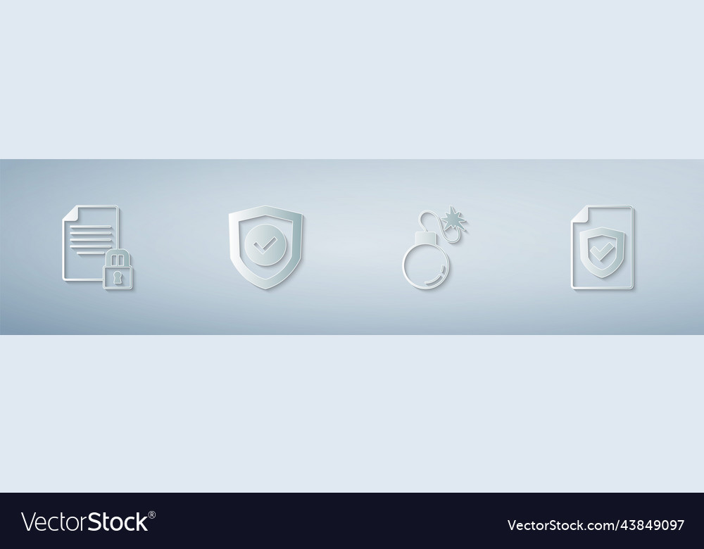 Set document and lock shield with check mark vector image Set document and lock shield with check mark