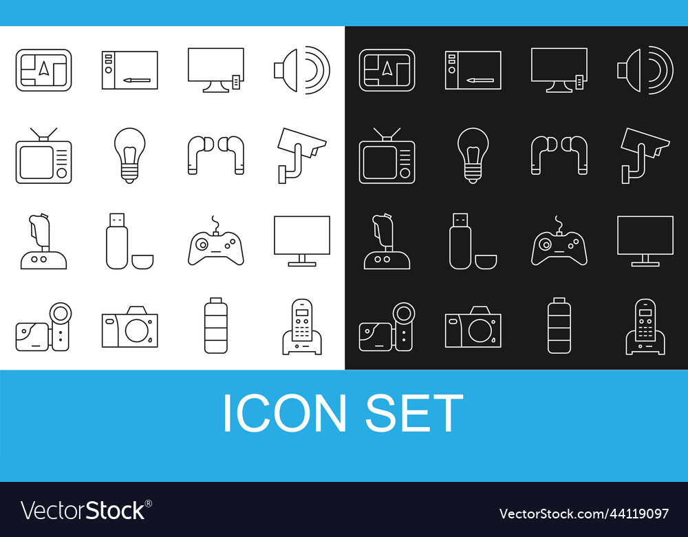 Set line telephone computer monitor screen vector image Set line telephone computer monitor screen